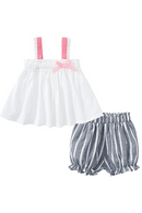 Summer Children Clothing Baby Girl Clothes Kids Suspender Dress Bow-knot Tops Stripe Shorts Two Piece Set Outing Infant Sets