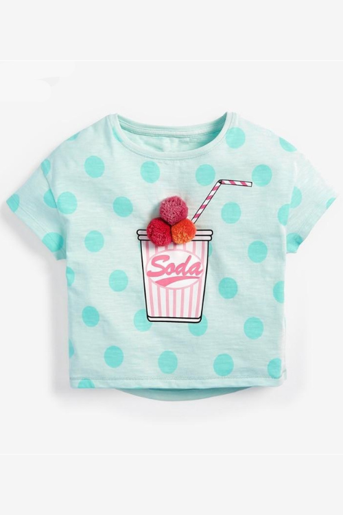 Enfants été nouveau bébé filles vêtements Soda tasse impression t-shirt hauts marque décontracté coton lettre point t-shirt pour enfants 2-7 ans