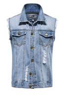 Cotton Hole Denim Waistcoat Men Casual Solid Color Outdoor Slim Fit Mens Vest New Autumn Quality Waistcoats for Men