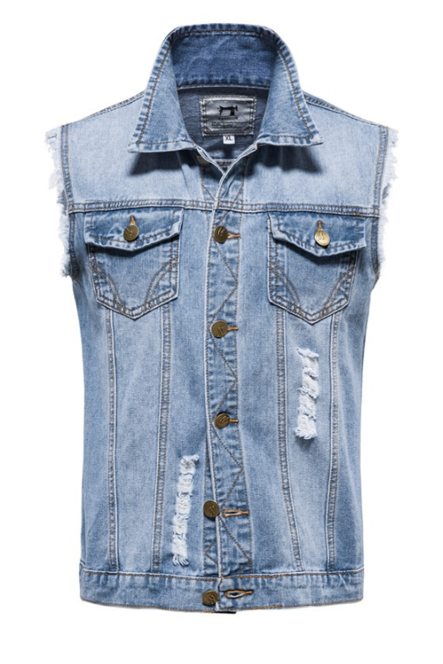Cotton Hole Denim Waistcoat Men Casual Solid Color Outdoor Slim Fit Mens Vest New Autumn Quality Waistcoats for Men