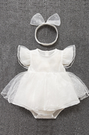 Baby summer bodysuit girls princess dress +headband baby christening baptism gown party wedding 0-9 months photo shooting dress