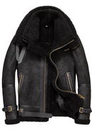 Men Shearling Jacket Flight Jacket Double Collar Short Leather Jacket Men Sheepskin Aviator Fur Coat Mens Bomber Jacket