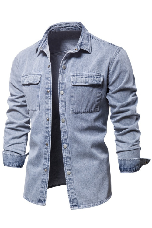 Denim Shirts Men Casual Solid Color Thick Long Sleeve Shirt for Men Spring High Quality Jeans Male Shirt