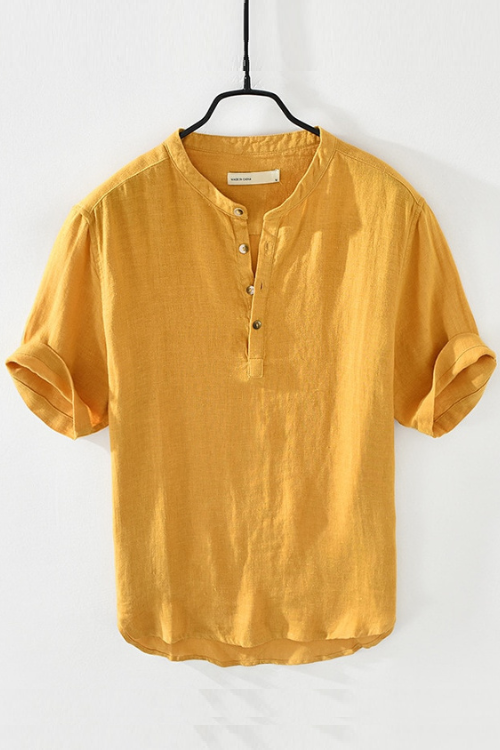 Chemise à manches courtes en lin pur pour hommes, nouveaux pulls d'été, hauts fins, Slim, boutons, vêtements rétro