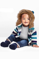Children's Coat Sweater for Boy Girl Striped Fur Hooded Warm Knitted Jacked Infant Baby Cardigans 0-3Y