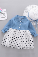 Fall Newborn Infant Baby Girls Dress Casual Denim Long Sleeve Mesh Princess Dresses+Hat Toddler Girls Clothes Vestidos