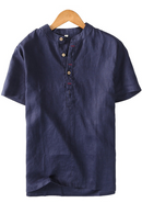 Pullover Shirts for Men Short Sleeve Linen Tops Summer Casual Turn-down Collar Vintage Designer Clothing