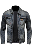 Printemps Bomber Denim Veste Hommes Jean Manteaux Moto Coton Col Rabattu Lavé Slim Casual Manches Longues Vêtements