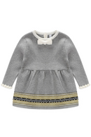 Spring and Autumn Kids Clothing Baby Girl Gray Cotton Knitting Dress Infant Bow Dress Long Sleeves Outing Children Clothes