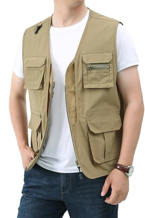 Summer Mens Classic Vests Breathable Multi Pocket Mesh Vest Sleeveless Jackets Man