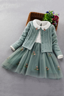 Elegant Girls clothing set new spring autumn Kids princess coat+dress 2Pcs suit for girl party children clothes