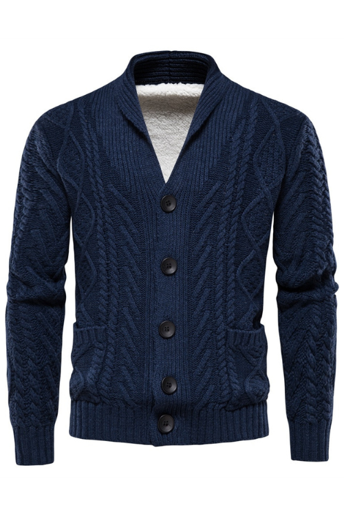 Men Fleece Cardigans Solid Color Single-breasted Casual Long-sleeved Knitted Sweater New Winter Sweaters Men