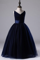 Elegant kids Dresses For Girls Formal Nary Blue A-line Dresses For Wedding Birthday Party Kids Clothing