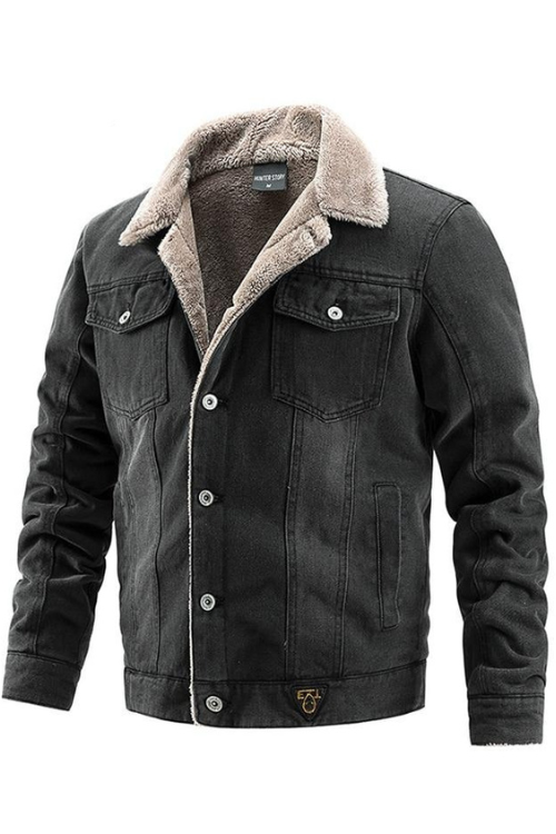 Winer Mens Denim Jacket Trendy Fleece Warm Denim Jacket Male Bomber Windbreaker Cowboy Coats Clothing