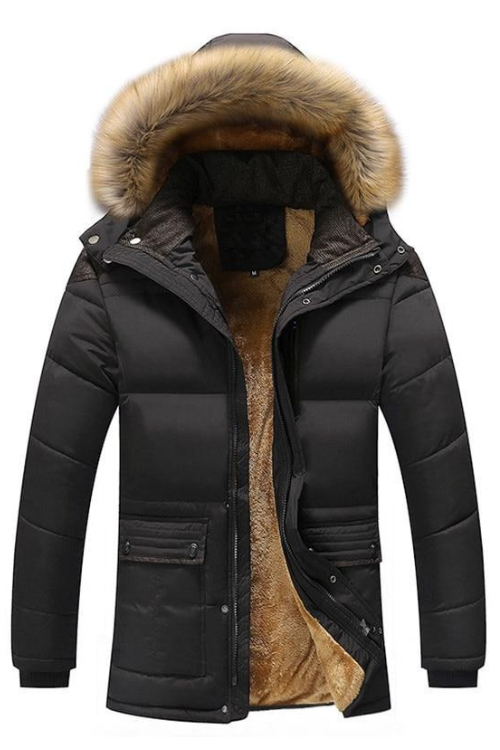 Winter Men Jacket Casual Mens Faux Fur Collar Cotton Thermal Parkas Coats Man Fleece Warm Windbreaker Hoodies Jackets