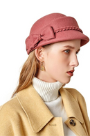 Ladies Winter Church Hats Wool Fedora With Bowknot Braid Elegant French Black Beret Pillbox Hat