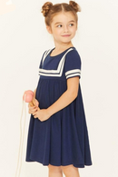 Frocks for Girls Summer Baby Girl Children Clothes Cotton Navy Blue School Draped Dresses for Kids 2-7 Years