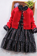Girls clothing set New autumn winter Children long-sleeved sweater cotton coat+dress two-piece cardigan suit
