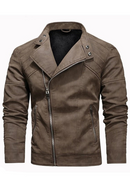 Men Leather Jacket Big Lapels Slanted-fly Zipped Chunky Jacket Male New Winter Stand Coats for Men