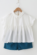 Girls Clothing Sets Summer Cotton Peter Pan Collar Top+Short Two-piece Children Sets Casual Girls Clothes Suit