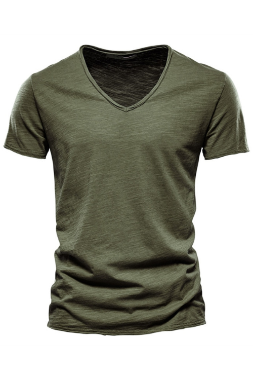 Summer V-neck T-shirt Men 100% Combed Cotton Solid Short Sleeve T Shirt Men Fitness Undershirt Male Tops Tees