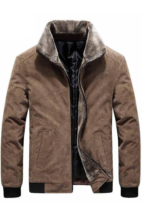 Winter Men's Bomber Jackets Casual Male Fur Collar Windbreaker Jacket Mens Fleece Warm Slim Corduroy Jackets Clothing