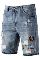 Spliced Short Jeans Men Casual Streetwear Mid Waist Cotton Blue Denim Shorts for Men Summer Shorts for Men