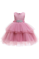 Girls Lace Belt tulle Party Dress Kids Elegent Sleeveless Lace Wedding Dress for Girls Tiered Christmas Princess Dresses