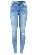 Ripped Jeans With Beads Woman Stretchy Denim Skinny Pants Trousers For Women Jeans