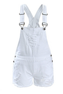 Women`s Ripped Denim Shorts Overall Jeans For Woman (White)