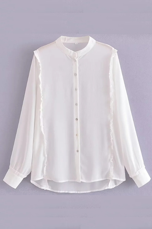 England Style Stand Collar Blouse Ruffles Chiffon Shirt Long Sleeve Blouse Women Tops