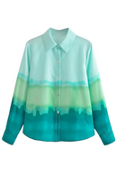 Vintage Gradient Ins Blouse Tie-Dyed Long Sleeve Autumn Shirts Casual Blouse Women