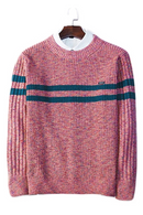 Men Vintage Knit Sweater Spring and Autumn Fashion Striped Patchwork Top Casual  Pullover Sweaters Men Clothing