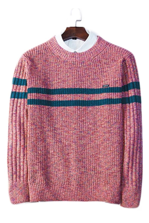Men Vintage Knit Sweater Spring and Autumn Fashion Striped Patchwork Top Casual  Pullover Sweaters Men Clothing