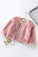 Baby Girls Clothes Warm Fur Bunny Faux Fur Coats Pearls Girls Outerwear & Coats Children Toddler Tops Winter pink white 2-6Y