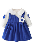 Autumn and Winter Kids Clothing Baby Girl Sets Plus Velvet Infant White Tops Blue Suspenders Dress Suit Children Clothes