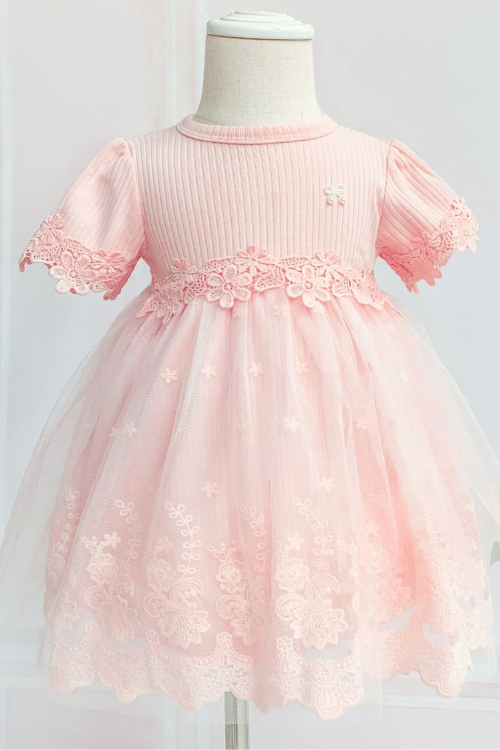 Girls Dress Summer Lace Chiffon Flowers Embroidery Children Clothing Baby Princess Dress Ball Gown 0-2Y