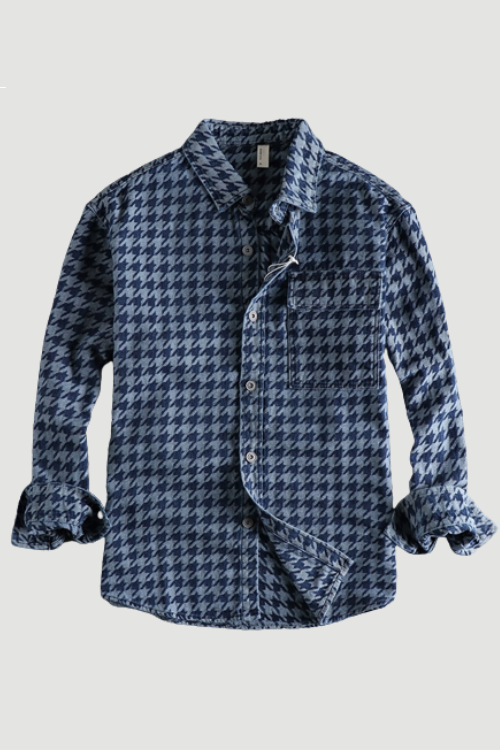 Spring and autumn new knitted jacquard Denim Long Sleeved Shirt Men trend loose youth shirt thin coat