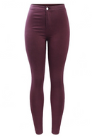 High Waisted Burgundy Elastic Denim Jean Women`s Pants Trousers Skinny Pencil Woman Jeans Femme