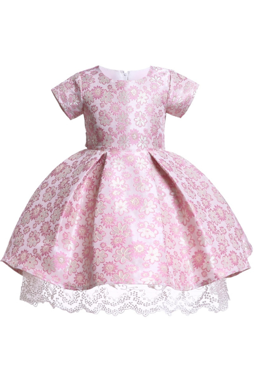 Jolies robes d'été en dentelle à fleurs en Satin pour filles, Tutu à manches courtes, robe de fête d'anniversaire pour enfants, robes de bal pour filles