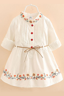 Spring Autumn 3-12 Ages Kids Embroidery Floral Long And Short Sleeve Double Use White Elegant Dress Princess Girl With Belt