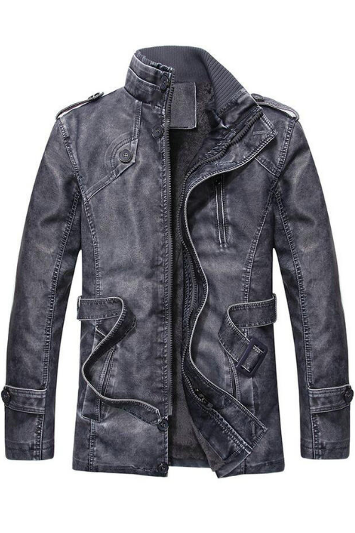Vintage Men's Leather Jackets Autumn Winter New Casual Motorcycle Leather Jacket Mens Long Thicken Faux Fur Coats