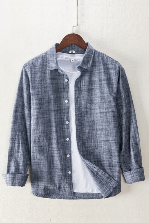 Long Sleeve Shirts for Men Solid Turn-down Collar Tops Casual Male Regular Vintage Clothing