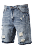 Cotton Straight Leg Short Jeans Men Casual Solid Color Hole Blue Denim Shorts Men New Summer Quality Mens Jeans Pants