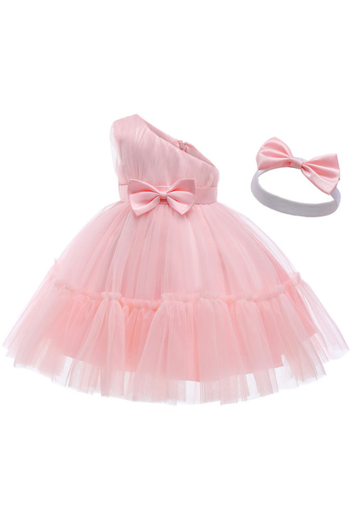 Bébé filles robe d'anniversaire pour nouveau-né baptême rose vêtements enfant en bas âge enfant une épaule élégante fête de baptême Tutu robe