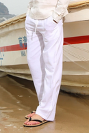 Loose Straight Pants for Men Casual Linen Leisure Beach Style Elastic Waist Trousers Spring Summer New