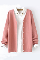 Women Knitted Cardigan Temperament Pure V-Neck Jumpers Autumn Basic Long Sleeve Curve Sweater
