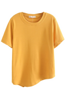 T Shirt Women Clothing Femme Tops Summer Casual O-Neck Short Sleeve Asymmetrical Length Solid Tees