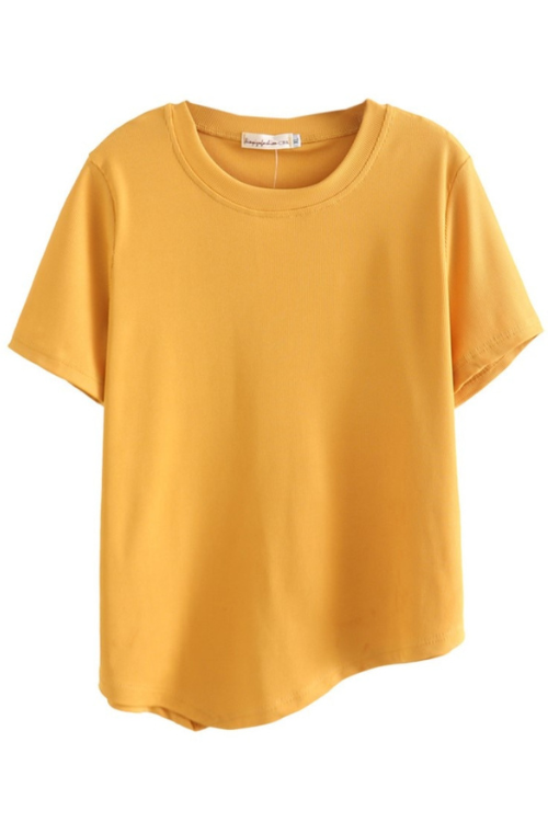 T Shirt Women Clothing Femme Tops Summer Casual O-Neck Short Sleeve Asymmetrical Length Solid Tees