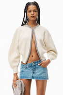 Women Crystal Front Wool Short Rhinestone Cardigan High Quality Knitted Top Shines Winter Sweater Clothing